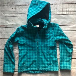 Girls Teal Checkered Zip Up Jacket size XL (16)